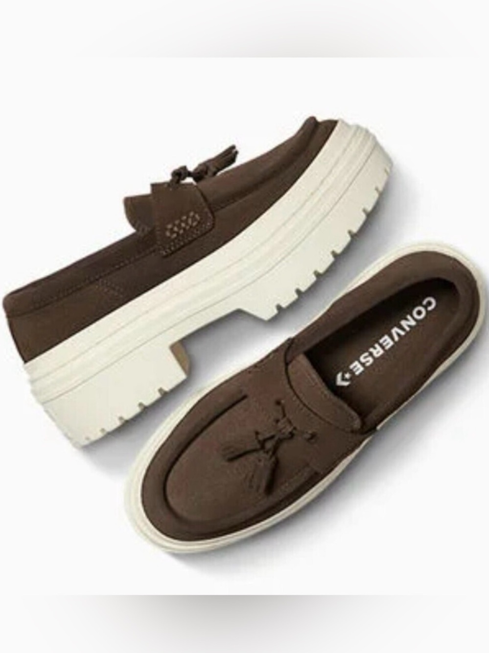 Converse Chuck Taylor Suede Lugged Heel Loafers Chocolate Brown Platforms Sz 5.5